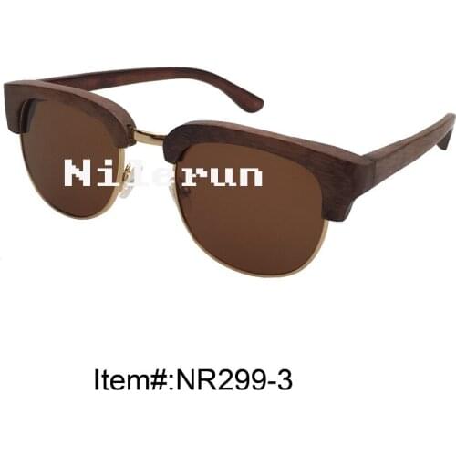 Brown polarized lens metal full frame bamboo half frame sunglasses