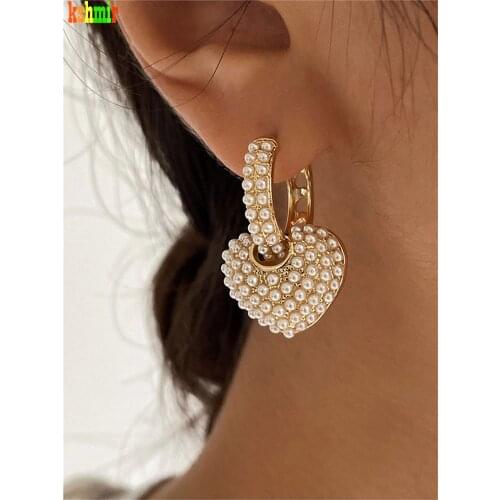 Kshmir New simple pearl heart-shaped pendant earrings temperament female earrings fashion simple heart-shaped earrings 2021