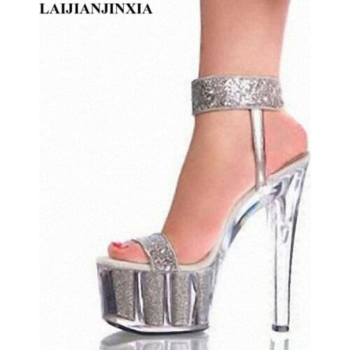 LAIJIANJINXIA 15 CM High-Heeled Sandals Nightclub Dance Shoes Pole Dancing Shoes Model High Heels Womens Dance Shoes K-029