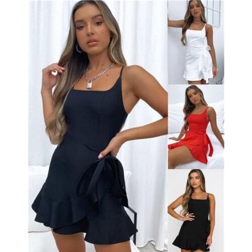 Summer Dress Women Robe Femme Lace-up Ruffled Mini Dresses Sling Backless Y2K Dress For Womens Clothing 2021 Vestido De Mujer