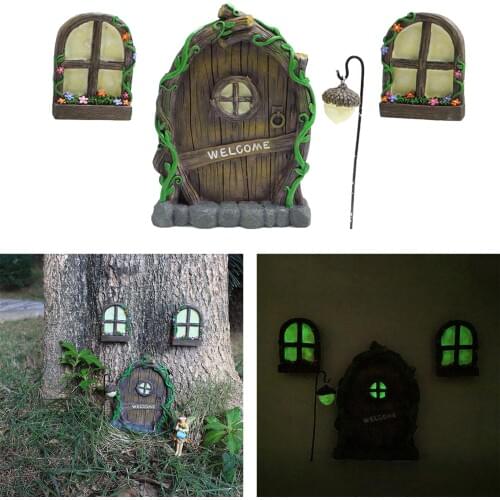 Miniature Fairy Gnome Window Door Elf Home for Yard Art Garden Sculpture Statues Decor Outdoor Fairy Garden