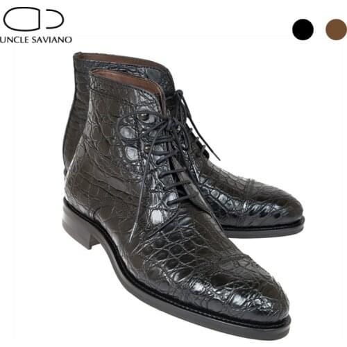 Uncle Saviano Winter Mens Boots Shoes Add Velvet Non-Slip Work Boots Lace-up Fashion Designer Shoes Men Real Leather