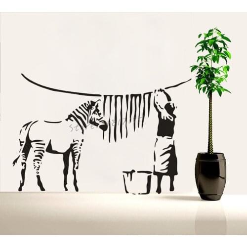 Banksy Zebra Stripes Wall Sticker Laundry Washing Wall Art Street Graffiti Style Vinyl Wall Decal Home Décor Art AZ932