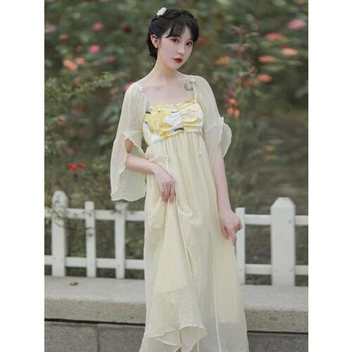2021 Summer New Womens Square Neck Short Sleeve Mid-length Dress Bohemia Travel Vacation Chiffon Hanfu Girl Thin Dress