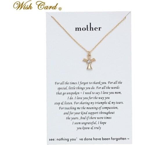 Wish Card Guardian Crystal Angel from Mother Necklace for Women Jewelry Friendship Aunt Gifts with Card Adjustable Chain CN71