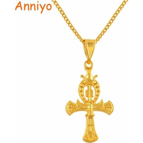 Anniyo Ankh Cross Pendant Necklaces Gold Color Ancient Symbol of Egyptian Amulets African Jewelry Egypt Crosses Charm #123106