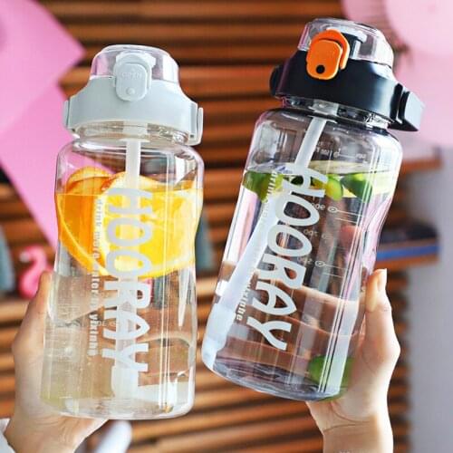 1500/2000ml Portable Transparent Water Bottle Large Capacity Outdoor Sports Water Bottle with Bounce Cover Time Scale Reminder