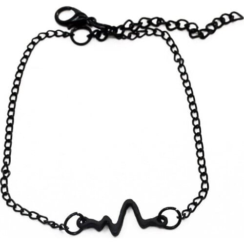 Simple Style Electrocardiogram Thin Chain Golden Silver Plated Black Adjustable Bracelets for Women