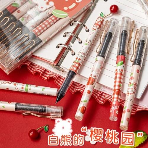 Straight Liquid Ball Pen Neutral Pen Kawaii For Students 0.5mm Black Creative Quick Drying Gel Pen Fine Point Stationery