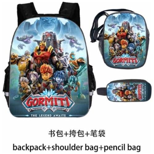 Childrens School Backpack Gormiti Pattern School Book Bags Cartoon Little Animal 3PCs Set Students Bags