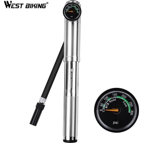 WEST BIKING Bike Pump 300Psi With Hose Gauge For Fork Rear Suspension Cycling Tire Inflator Presta Schrader Valve Bicycle Pump