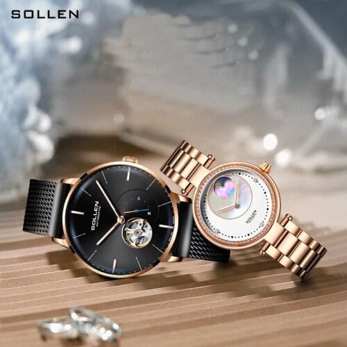 SOLLEN Couple Watch Waterproof Stainless Steel Automatic Mechanical Watch Fashion Men & Women Lovers Watch