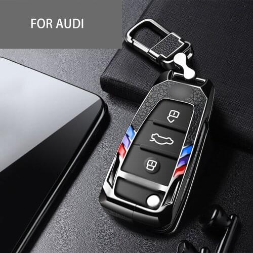 Sports Metal + Leather Car Remote Key Case Cover Shell For Audi C6 R8 A1 A3 Q3 A4 A5 Q5 A6 S6 A7 B6 B7 B8 TT RS Sline Styling