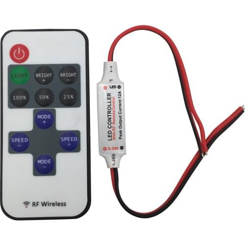 5V-12V-24V DC led strip RF wireless mini remote frequency smooth dimmer DC & Wire connector brightness adjust 12V led controller