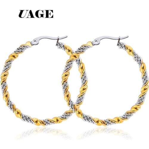 UAGE New Gold color circle creole earrings, Stainless Steel Big Round wives Hoop Earrings gifts for women