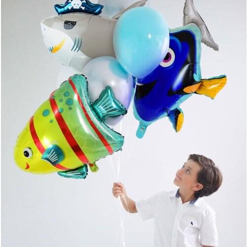 Cartoon Ocean Animal Shark Octopus Seahorse Fish Foil Balloon Birthday Party Baby Shower Decor Inflatable Balls Kids Toys Globos