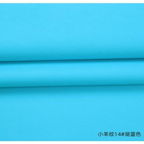High Quality Micro Sheep pattern 14# lake blue PU Leather fabric with little elastic for furniture cover bag material(50x138cm)