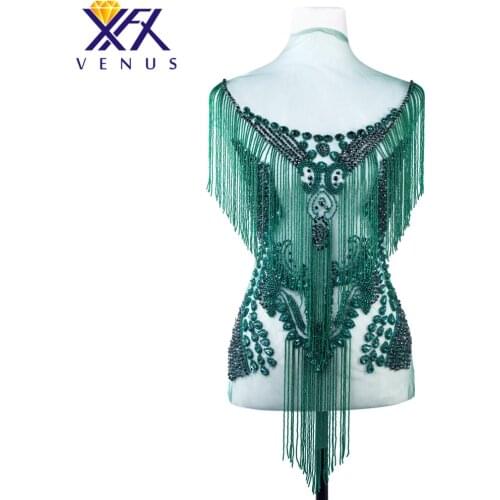 XINFANGXIU Handmade Applique Crystal Beads Patches Large Rhinestone Appliques Embroidery Sequin Patches For Dress Garments