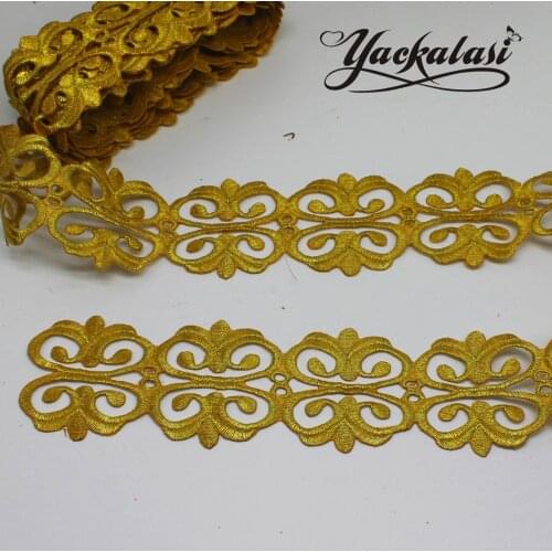 YACKALASI 2 Yards/lot Gold Cosplay Band Golden Eyelet Embroidered Braid Ribbon Iron On Lace 6.5cm Wide