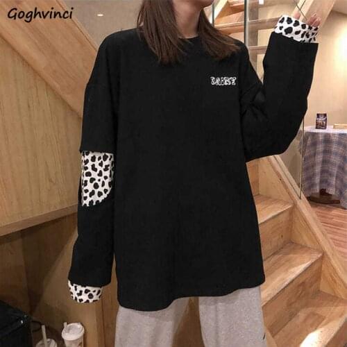 Hoodies Women Pullover Plus Size S-4XL Two Pieces Patchwork Letter Loose Korean Style Cow Pattern Trendy Casual Females Chic New