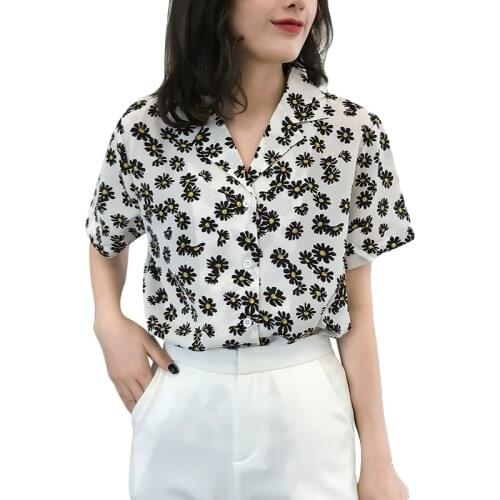 Womens Tops and Blouses Summer Floral Shirt Female Short Sleeve Chiffon Shirt Blouse Plus Size