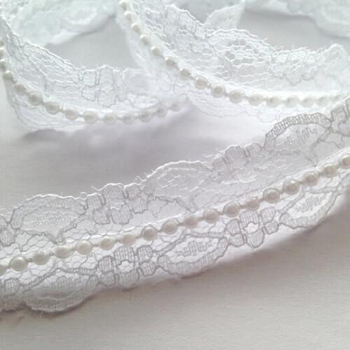 10M* 20mm Vintage Style Lace Pearl Ribbon Trim Bridal Wedding (white) 7LS02
