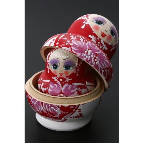 10Pcs Wooden Russian Nesting Dolls Braid Girl Traditional Matryoshka Dolls Girl Children Birthday Gift Interesting Playing