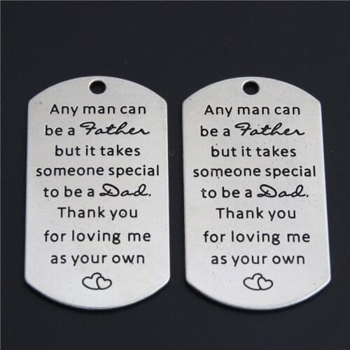5pcs Silver Color letters Any Man can be a Father charms Pendant For Keychain DIY Jewelry Accessories 48x26mm A2991