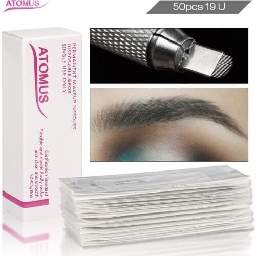 50pcs PCD 19pin U Shape Agujas Microblading Microblade Permanent Makeup Needles Agujas Microblading Sombreado Tebore Lamina