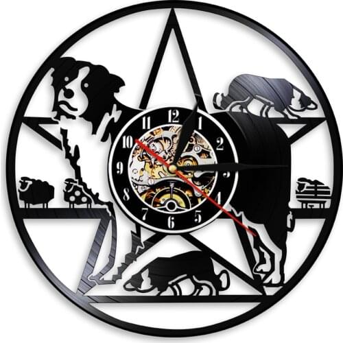 Border Collie Dog Vinyl Record Wall Clock Border Collie Training Club Herding Dog Breeds Wall Art Decor 3D Wall Watch
