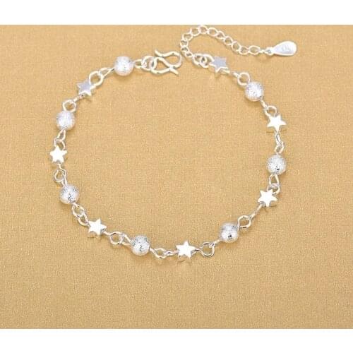 925 Sterling Silver Link Chain Round Ball Star Charm Bracelets Fashion Fine Jewelry For Women Party Elegant A177