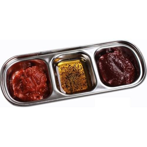 Barbecue dipping dish stainless steel condiment bowl three grilles Soy sauce Vinegar Sauce Divided es