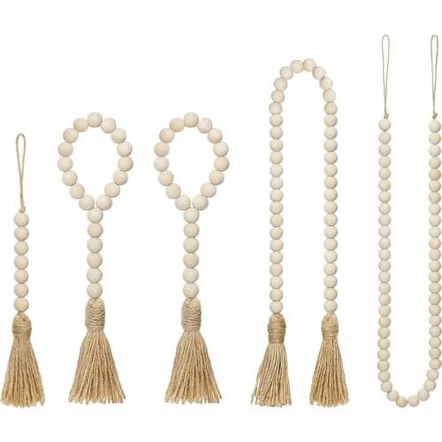 DIY Wooden Home Decoration Handmade Garland With Jute Rustic Tassel Wood Bead Garlands For Rattan Macrame Wall Hanging Boho Gift