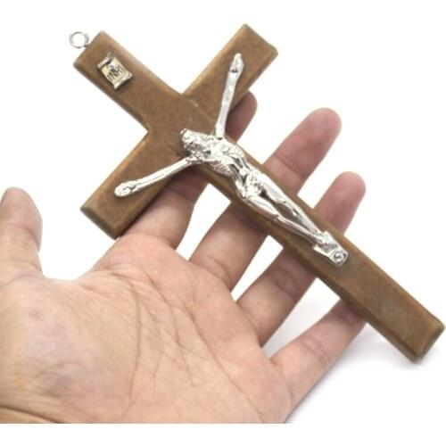 Wooden Jesus Cross Pendant Christ Suffering Statue Cross Religious Prayer Jesus Decoration Religious Prayer Hand Holding
