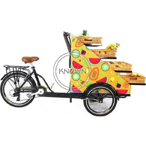 Adult Tricycle Pedal and Electric Three Wheel Cargo Bike Outdoor Food Vending Cart for Sale Vegetables Fruits on The Street