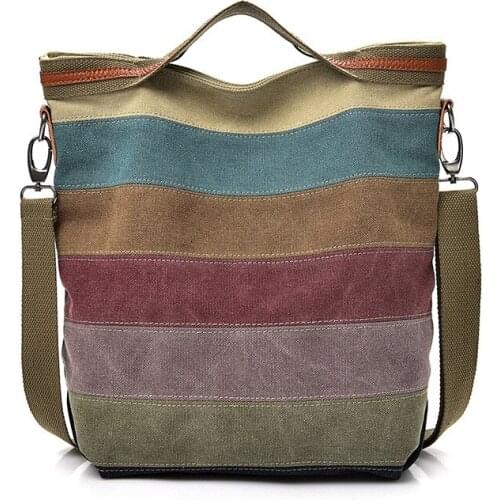 Canvas Bag Women Handbag Striped Patchwork Casual Women Shoulder Bags High Capacity Brand Designer Bag Female Messenger Pouch
