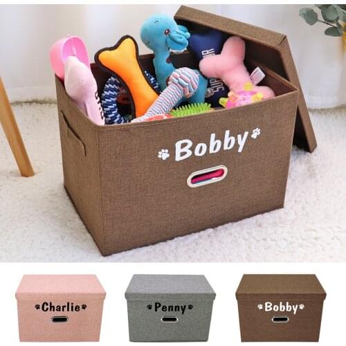 Dog Toys Storage Box Canvas Storage Basket Bin Organizer with Lid Collapsible Bin For Organizing Dog Cat Toys and Accessories