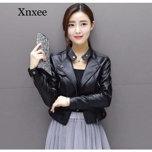 Black Punk Short Pink White Leather Women Short Slim Spring Leather Jacket PU Locomotive Korean Version Of The Small Jacket