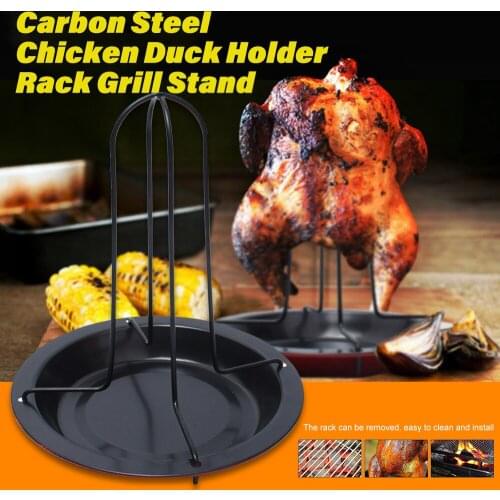 Chicken Duck Holder BBQ Roaster Rack Kitchen Barbeque Grill Stand Carbon Steel Tray Plate Camping Bakeware Turkey Fork Shelf Z30