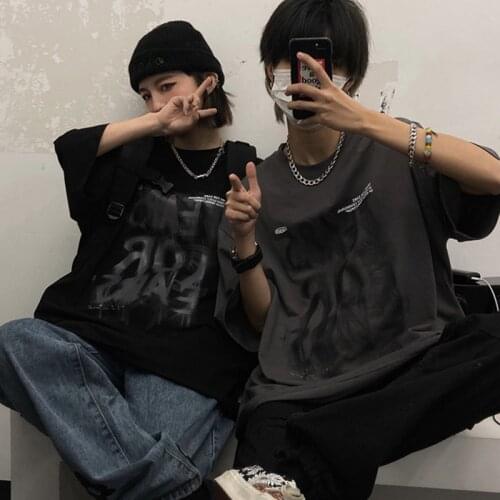Summer Street Hip-Hop English Pattern Couple Clothes Fairy Grunge Harajuku Kpop Urban Oversize t-Shirts Korean Style Womens Top