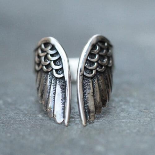 Milangirl Vintage Angel Wings Mens Ring Classic Jewelry Accessories Resizable