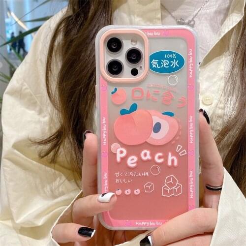 Kawaii Japanese Style Phone Case for IPhone 11 Pro Max 7 8 Plus 12 Mini XS Max X XR SE 2020 Cartoon Pink Peach Soft Back Cover