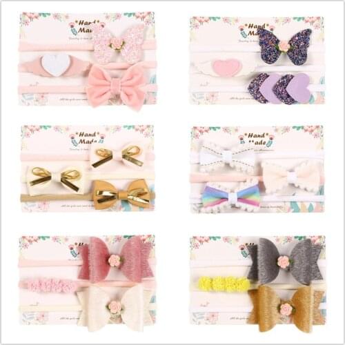 Boutique 20Sets Fashion Cute Floral Bowknot Nylon Headbands Glitter Butterfly Cartoon Soft Hairbands Princess Newborn Headwear