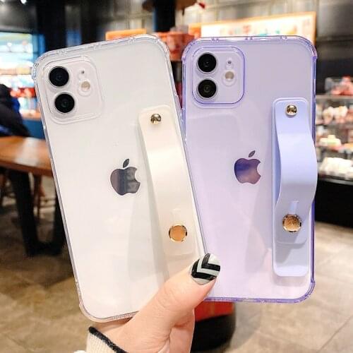 Soft Transparent Wrist Strap Phone Case For iPhone 11 12 Pro Max X XR Xs Max 7 8 Plus SE 2020 mini Silicone Cases Cover