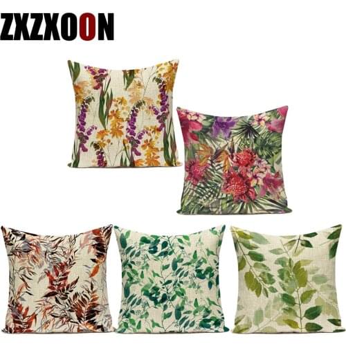 Flower Cushion Cover Polyester Tropical Leaf Leaves Pillow Cover Decorative Pillows for Sofa Throw Pillows Pillowcase