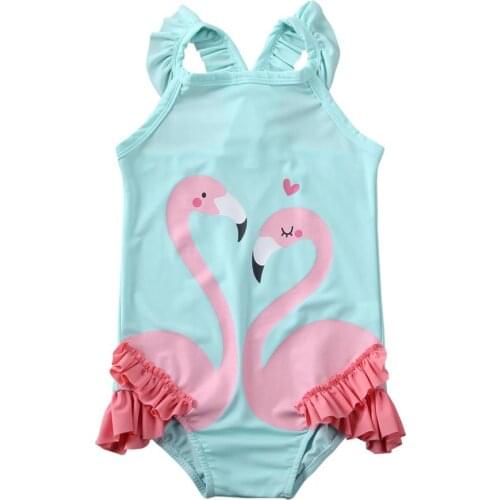 Toddler Baby Girls Summer Swimsuit Cotton Sleeveless Flamingo Print Swimwear For Gilrs Bathing Suit Bodysuits 1-6Y