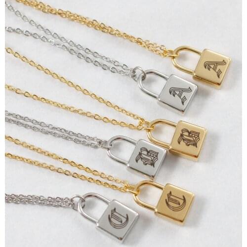 Stainless Steel Lock Initials Pendant Letter Name Necklace For Women Gold/Silver Color Metal Padlock Alphabet Charm Choker Femme