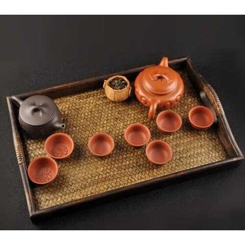 Handwoven Elongated Solid Wood Bamboo Pallet Tea Tray Southeast Asia Creative Retro Tea Serving Plate