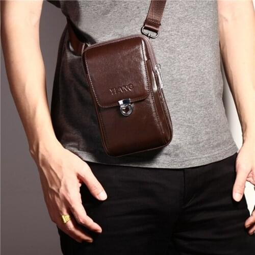 Genuine Leather Men Casual Waist Bag Hook/Belt Fanny Pack Male Hip Bum Purse Pouch Cell/Mobile Phone Case Cover Bags With Lock