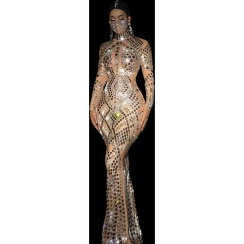 Celebration Bodycon Dresses for Women Sequin Long Party Dress Mesh See Through Prom Dress Nightclub Evening Gown Stage Wear